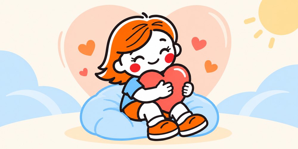 插画:抱着爱心的小女孩